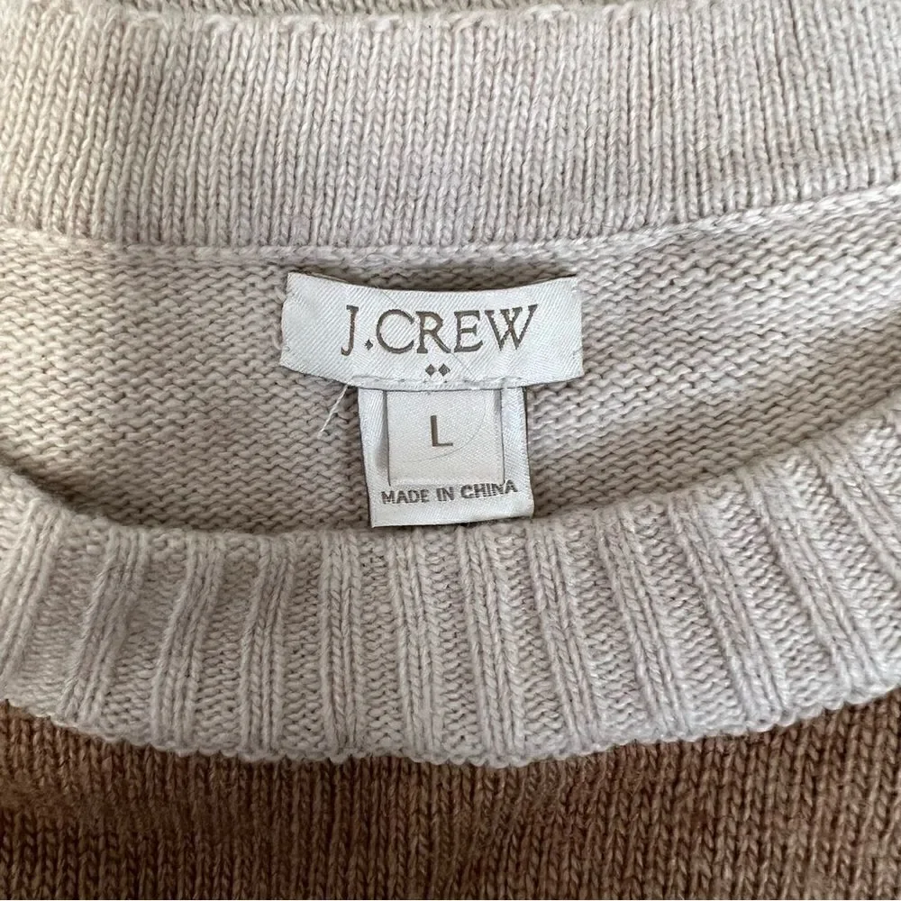 J. Crew Merino Wool Blend Tan Colorblock Sweater